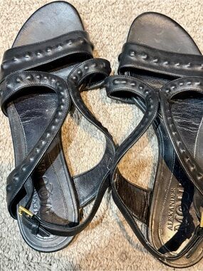 Alexander McQueen Black Leather Studded Slingback Sandals